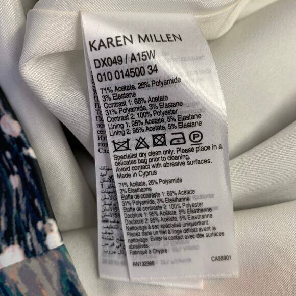 KAREN MILLEN Size 4 Black Green White Acetate Blend Abstract Mesh Sleeves Dress - Picture 6 of 6